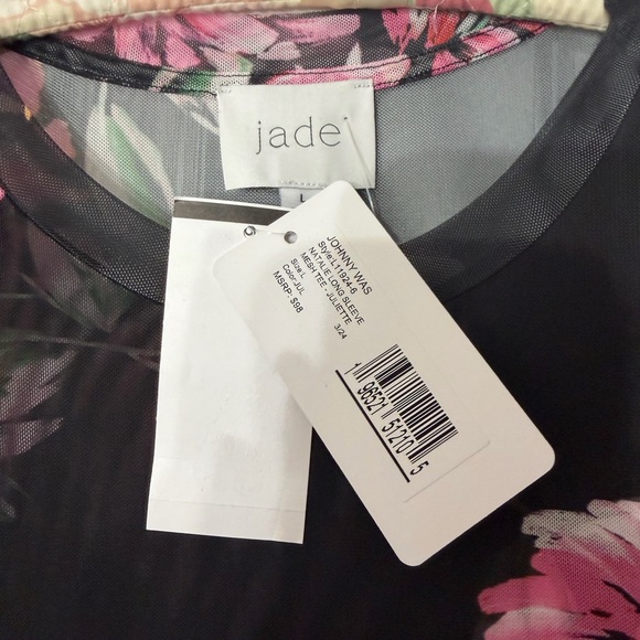 Johnny Was Black Sheer Floral Mesh Top with Pink Flowers - Picture 9 of 12